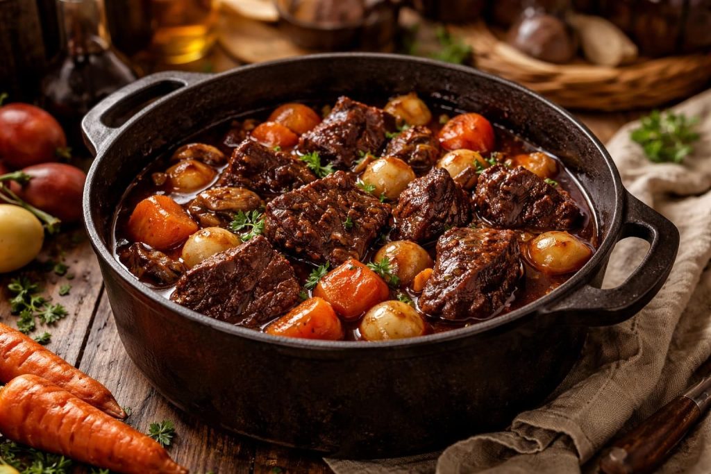 découvrez la recette traditionnelle du bœuf bourguignon de grand-mère, simple à réaliser et riche en saveurs authentiques, pour un plat convivial et délicieux.