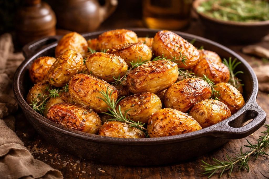 découvrez la recette authentique de grand-mère pour des pommes de terre rôties à la croûte dorée, croustillantes à souhait et savoureuses à chaque bouchée.